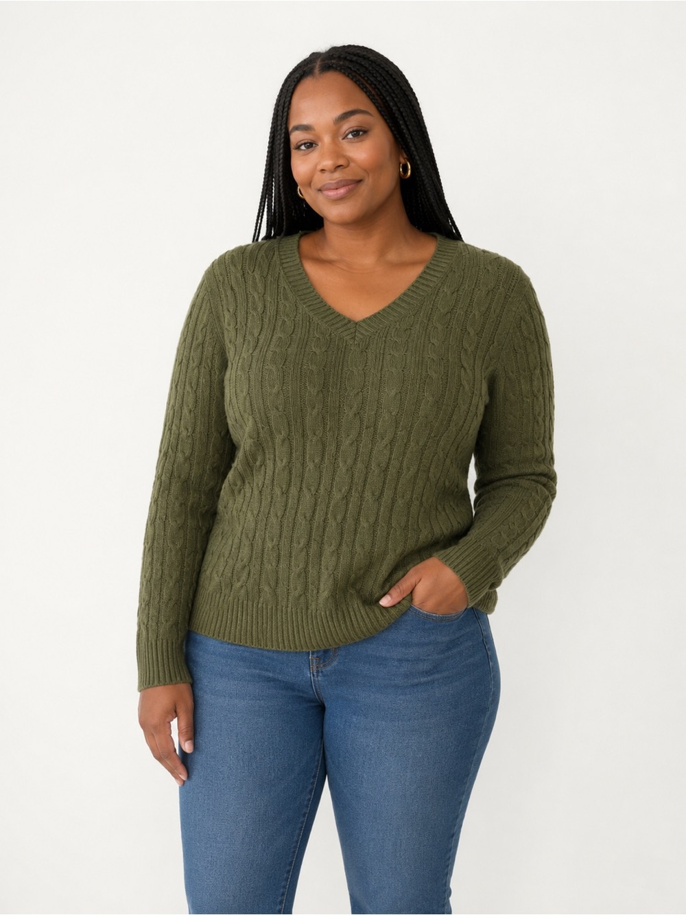 St. John’s Bay Green Cable Knit V-Neck Sweater Cotton Plus Size 3x